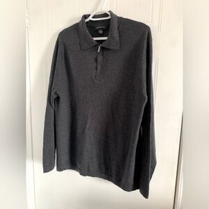 100% Merino Wool Jones New York Collared 1/4 Zip Long Sleeve Sweater Grey Large